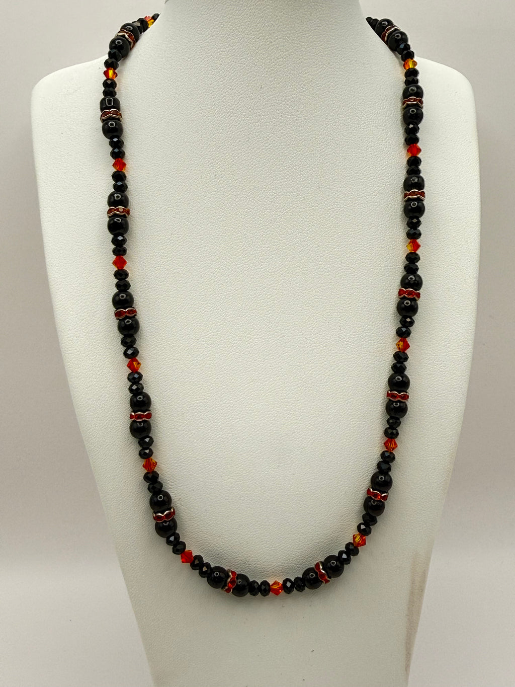 Orange Swarovski crystal with black onyx pearls