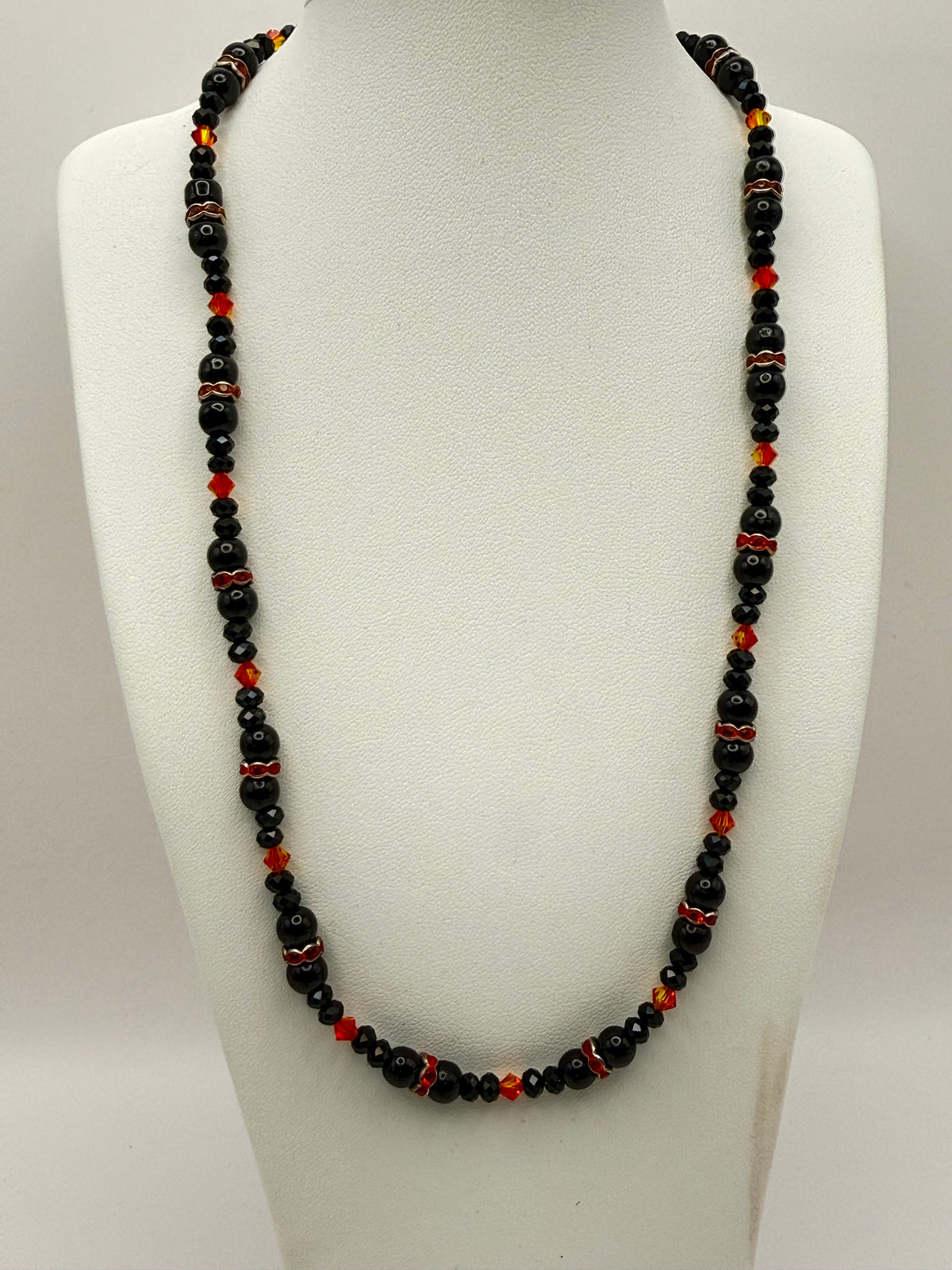 Orange Swarovski crystal with black onyx pearls