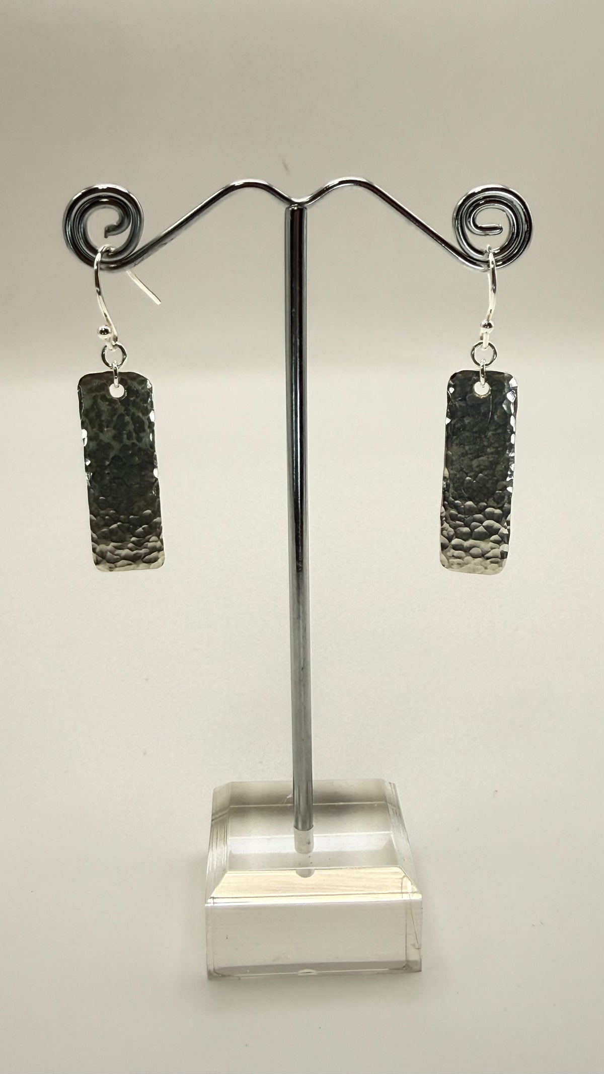 Silver Textured Rectangle Drop Earrings
