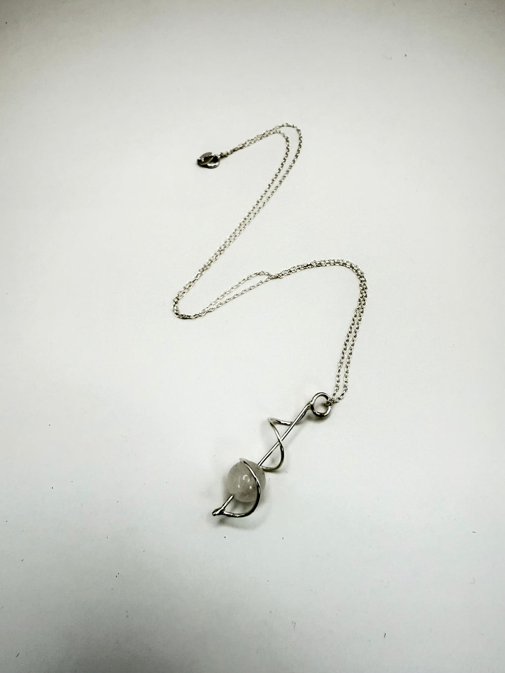 Spiral Silver Pendant with Rose Quartz
