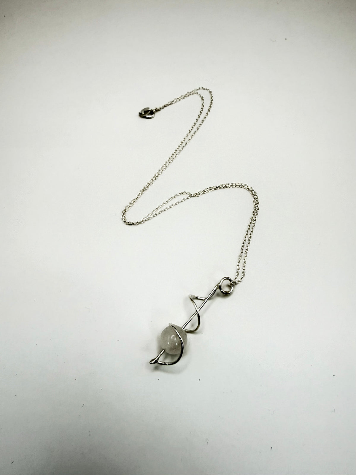 Spiral Silver Pendant with Rose Quartz