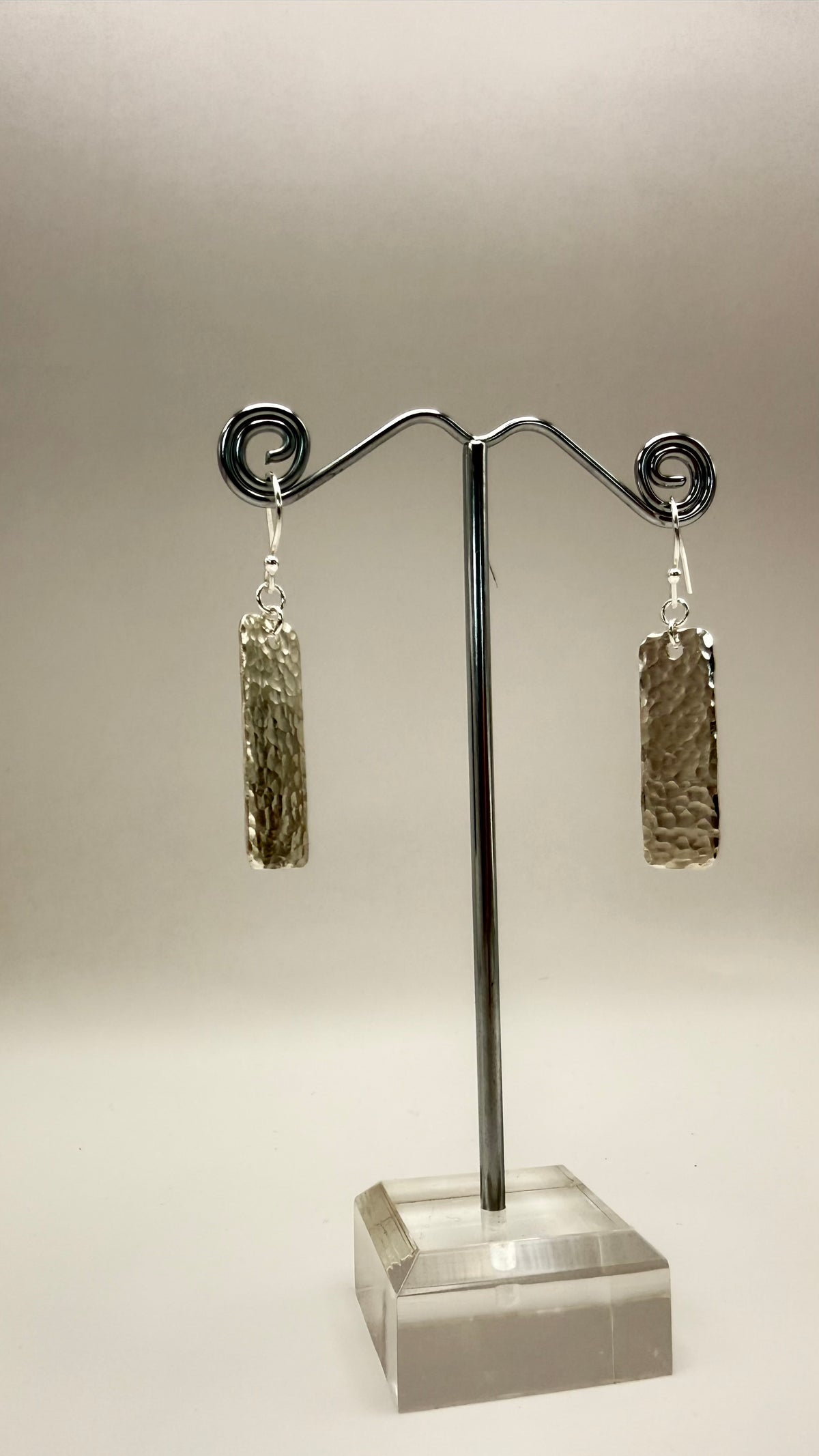 Silver Textured Rectangle Drop Earrings
