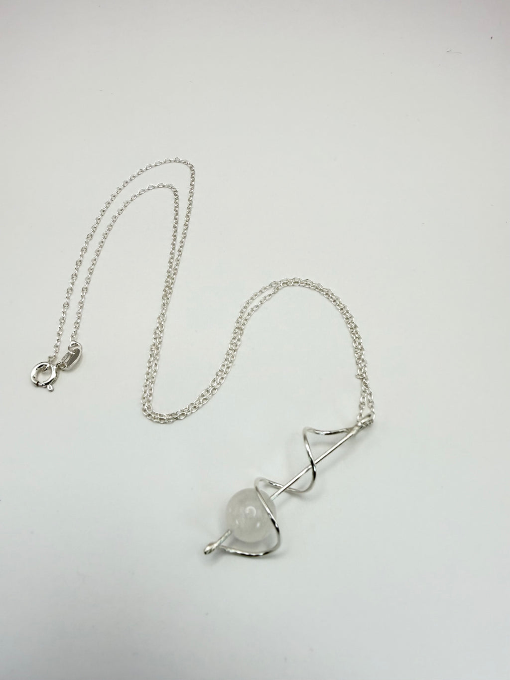 Spiral Silver Pendant with Rose Quartz