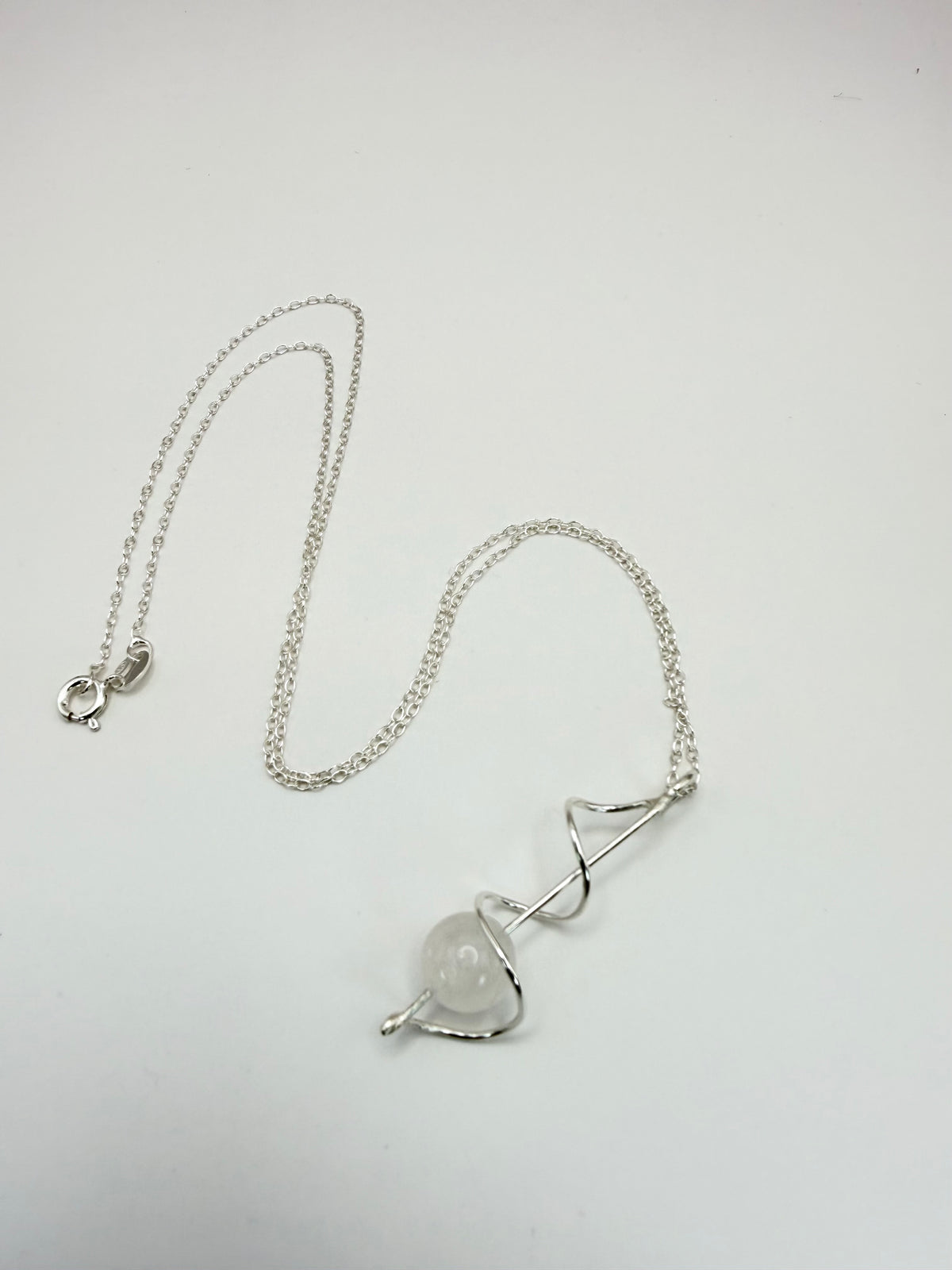 Spiral Silver Pendant with Rose Quartz