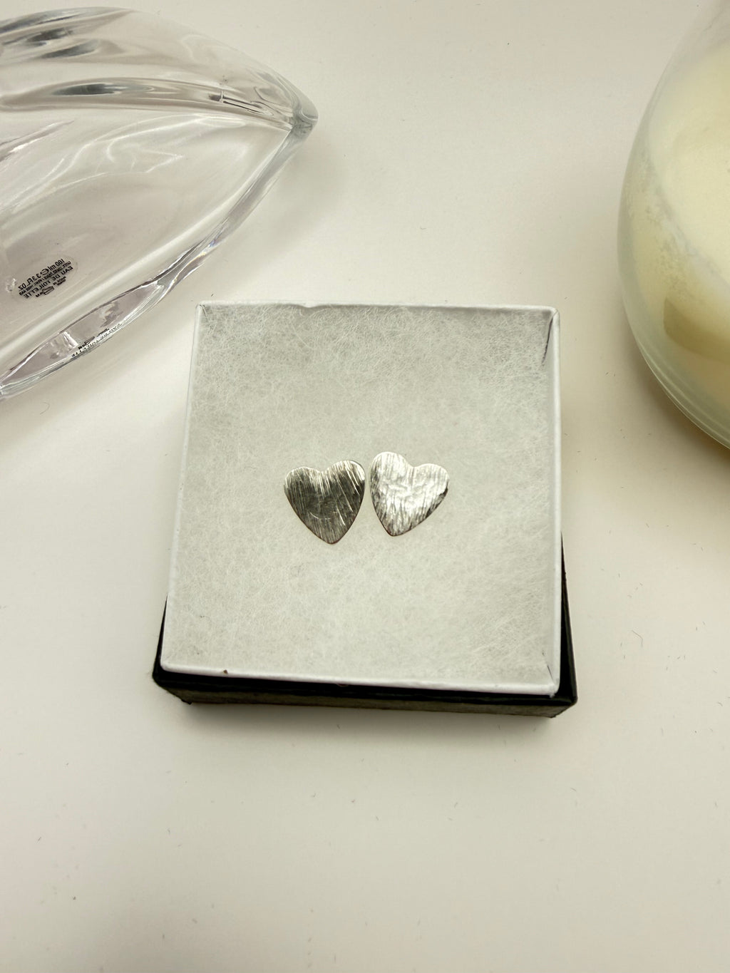 Sterling Silver Hammered Heart Earrings
