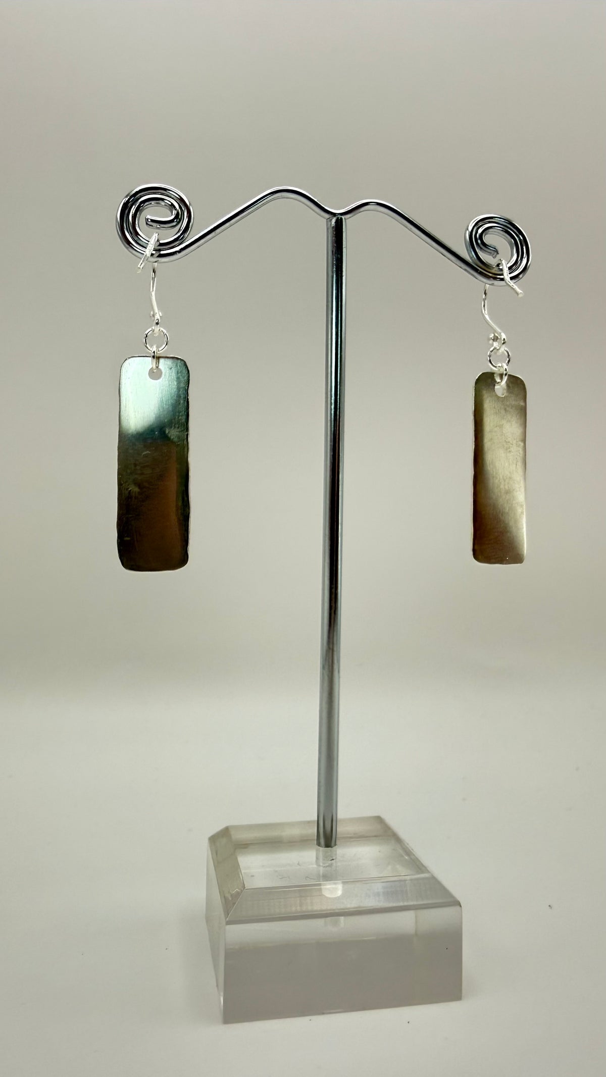 Silver Textured Rectangle Drop Earrings