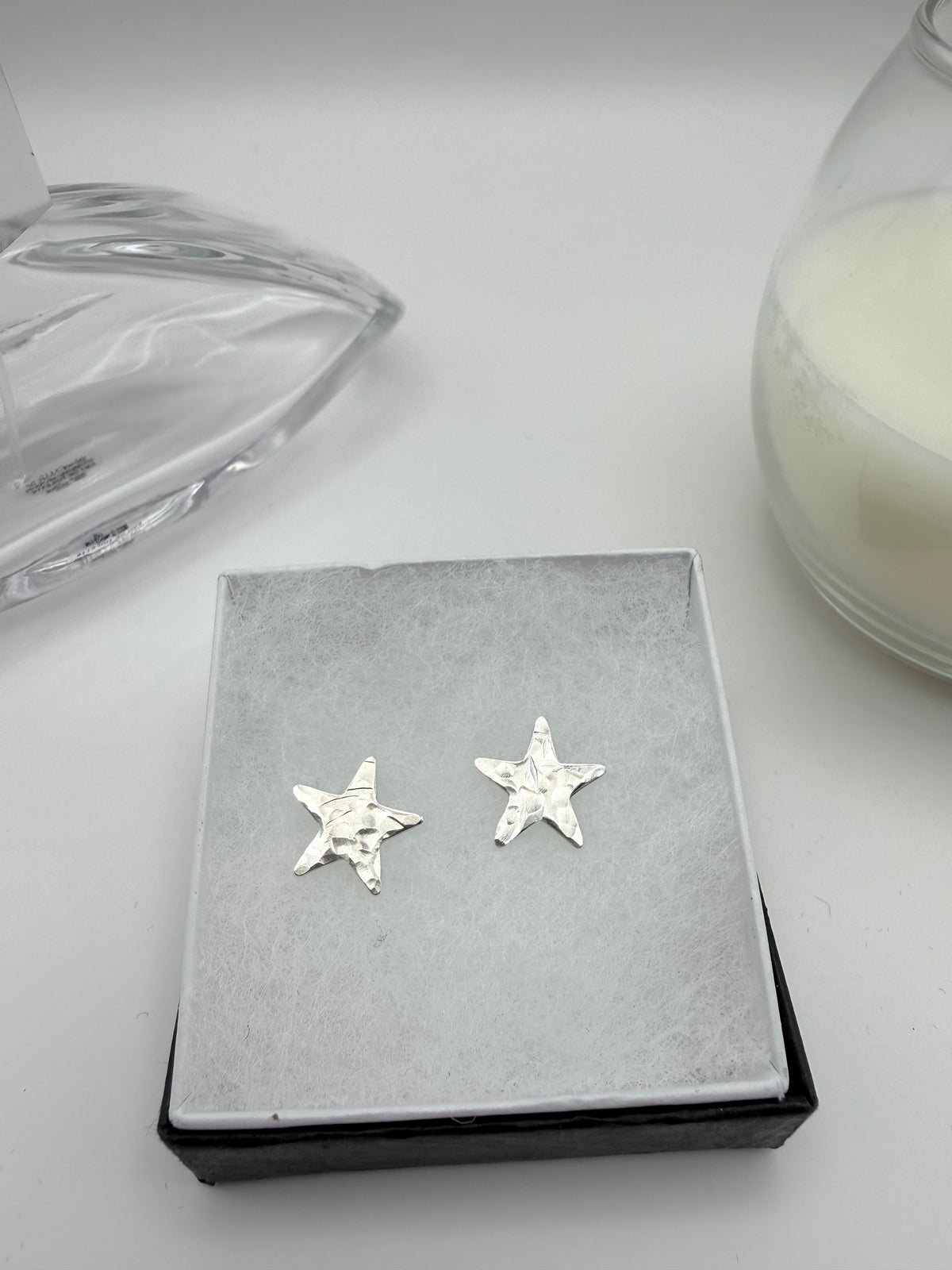 Sterling Silver Hammered Star Earrings