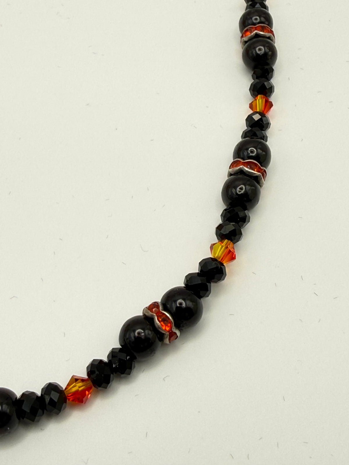 Orange Swarovski crystal with black onyx pearls
