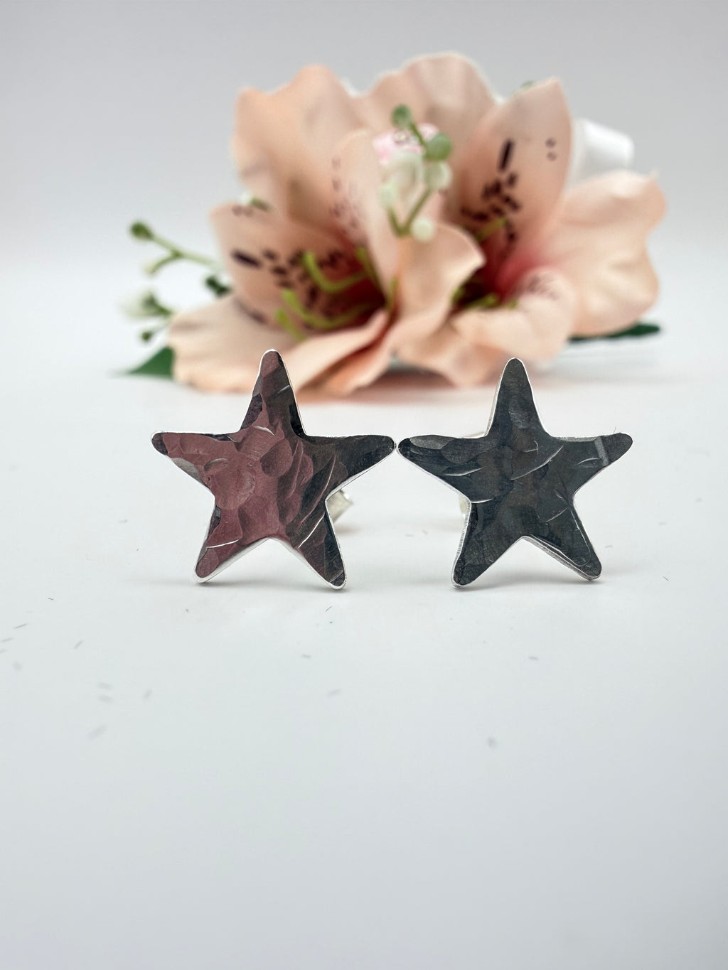 Sterling Silver Hammered Star Earrings