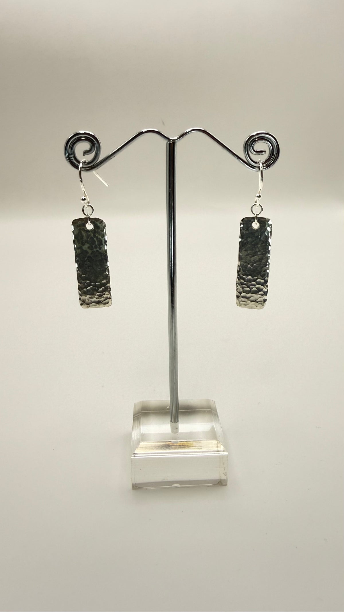 Silver Textured Rectangle Drop Earrings