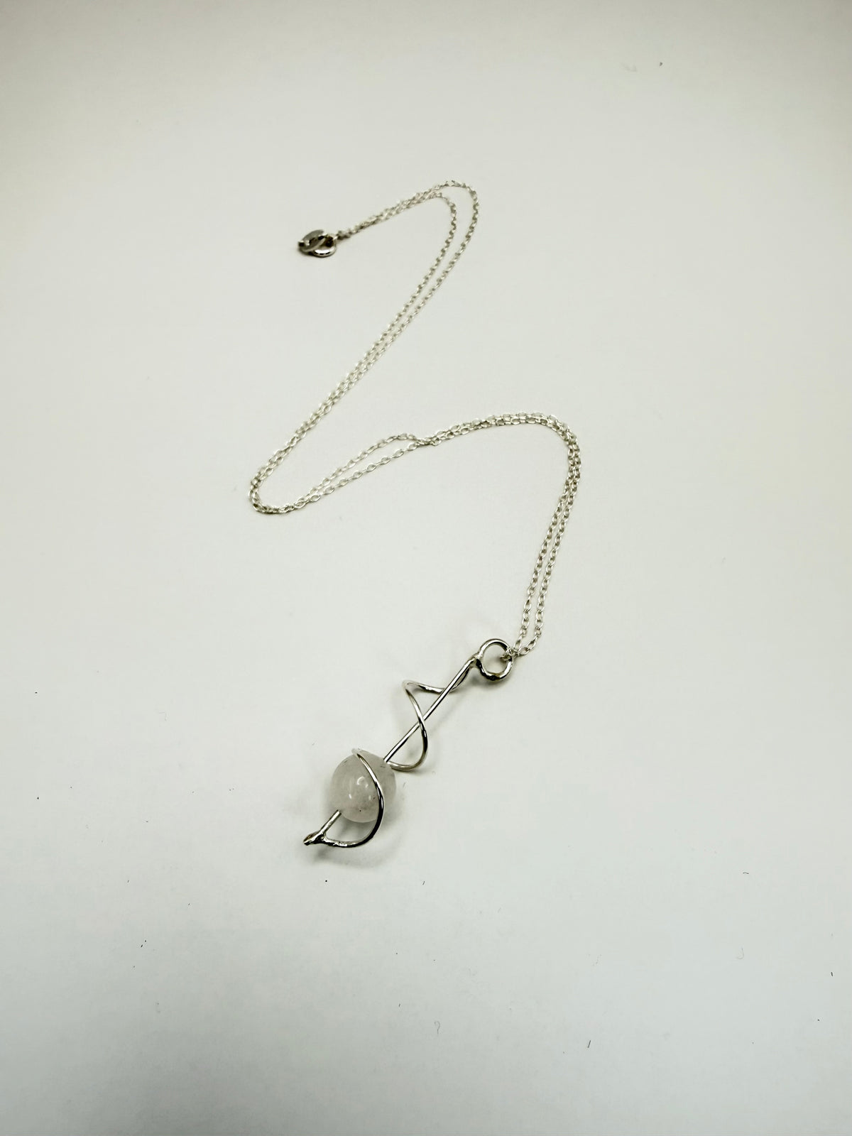 Spiral Silver Pendant with Rose Quartz