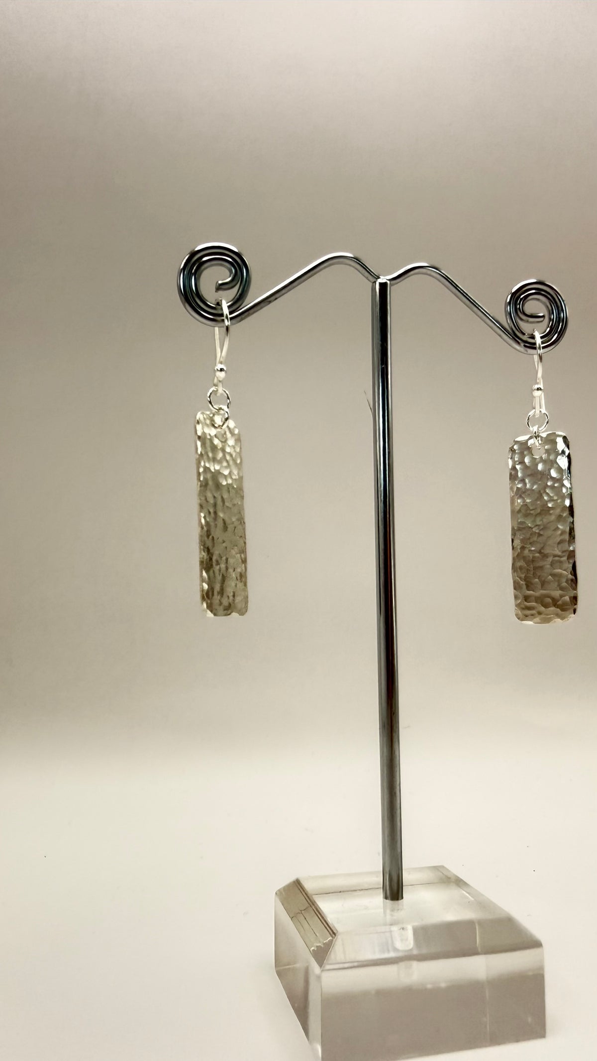 Silver Textured Rectangle Drop Earrings