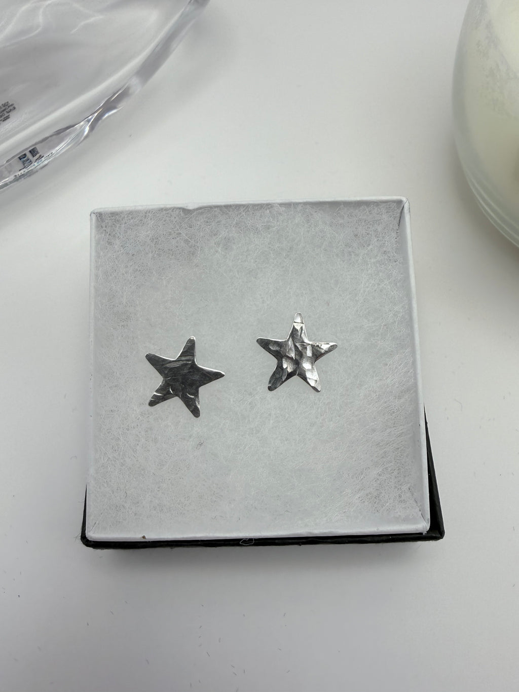 Sterling Silver Hammered Star Earrings