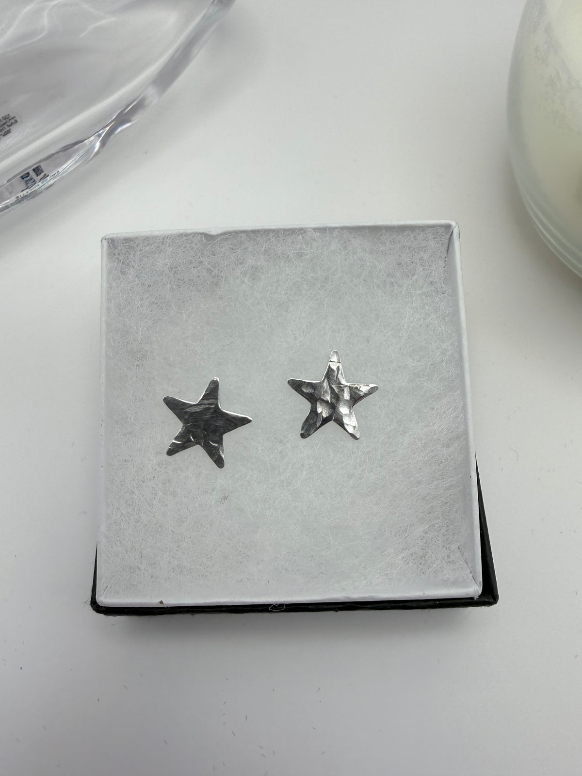Sterling Silver Hammered Star Earrings