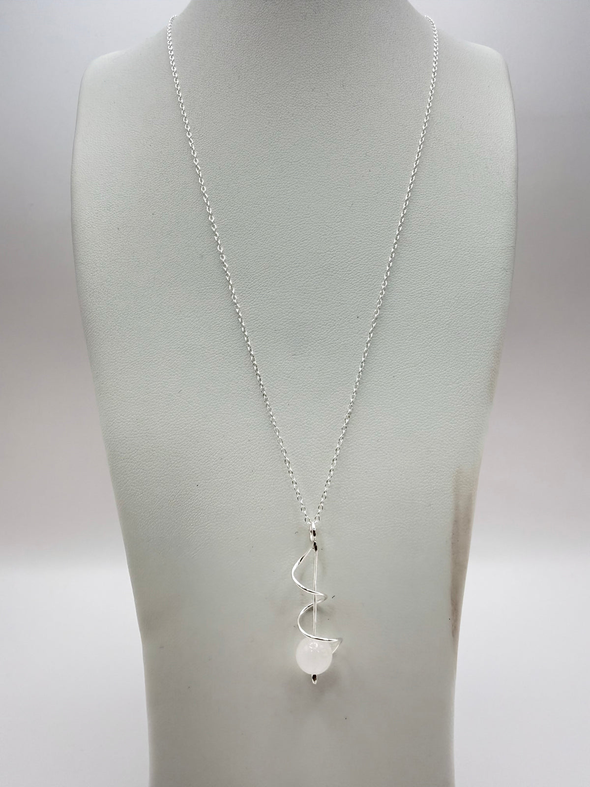 Spiral Silver Pendant with Rose Quartz