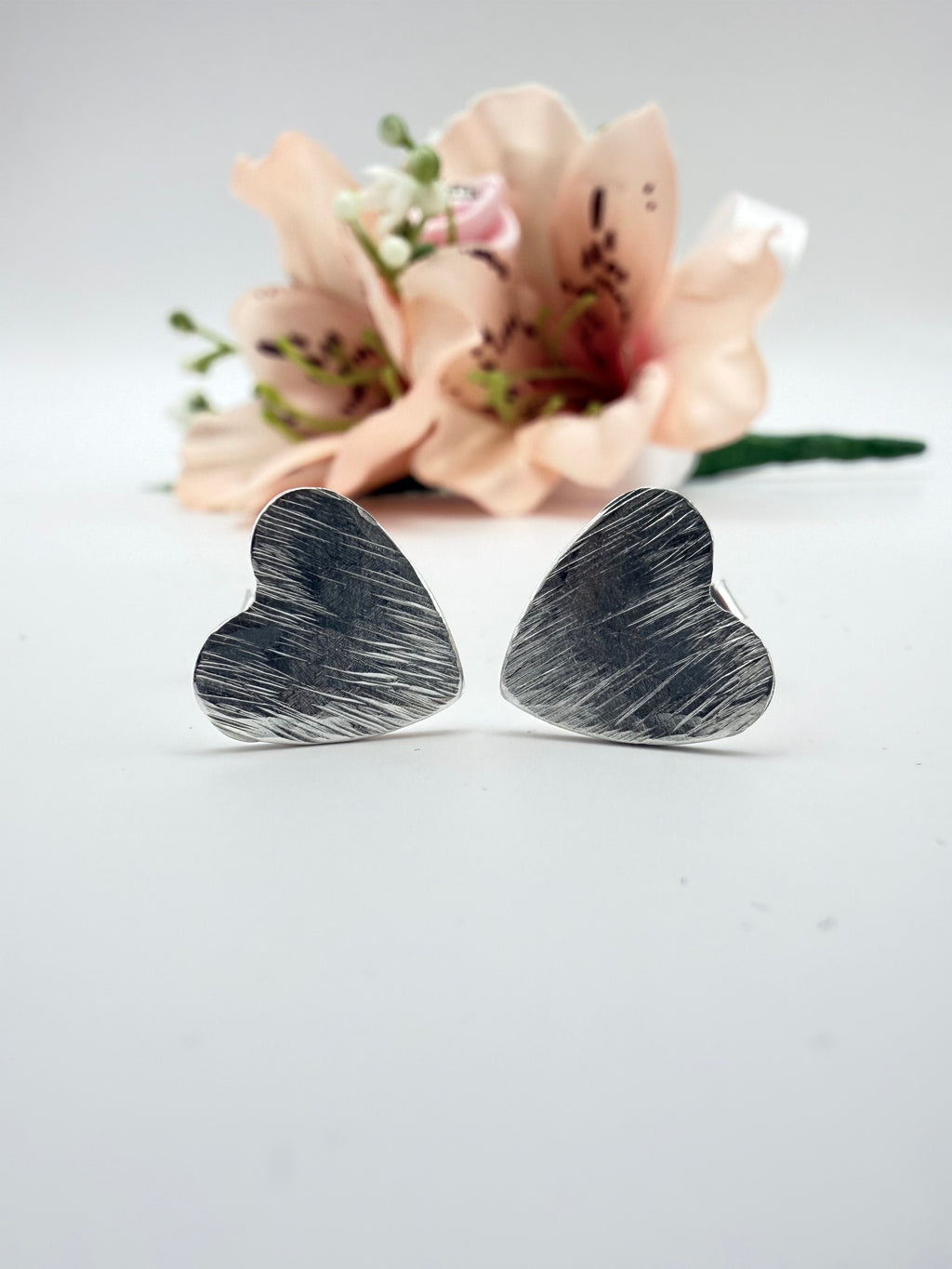 Sterling Silver Hammered Heart Earrings
