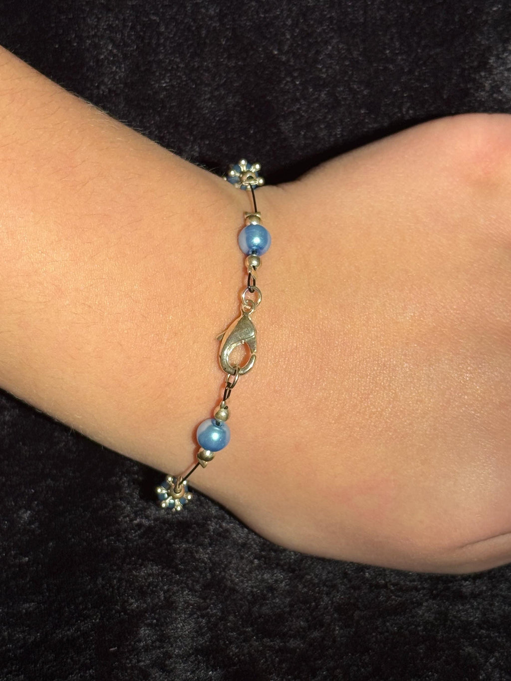Blue Glass Heart Jewellery Set, Pearl Crystal Beaded Necklace Bracelet Earrings, UK Handmade