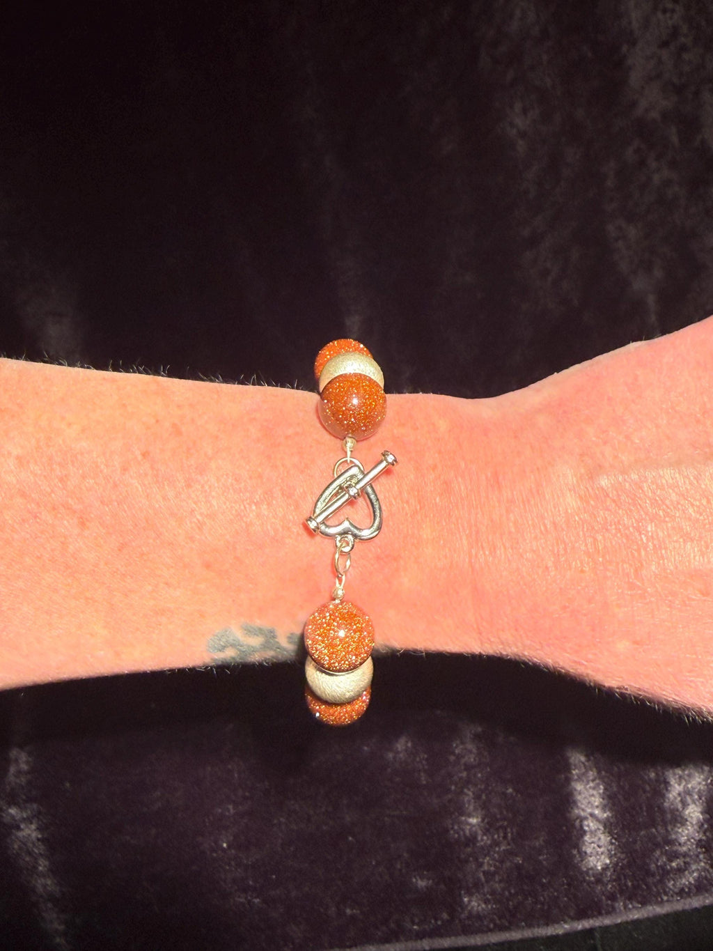 Brown Goldstone & Silver Jewellery Set - Necklace, Bracelet, Earrings