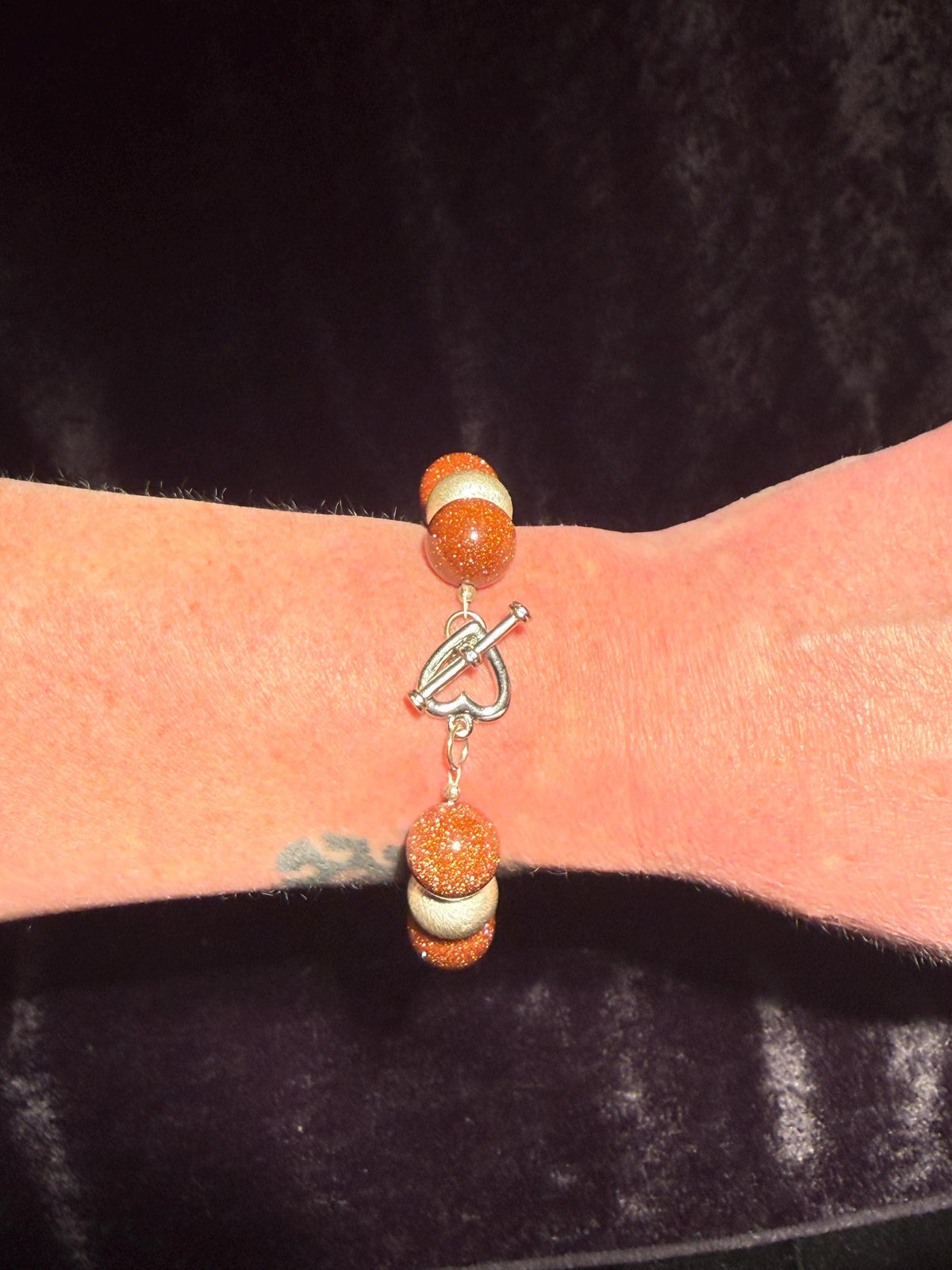 Brown Goldstone & Silver Jewellery Set - Necklace, Bracelet, Earrings