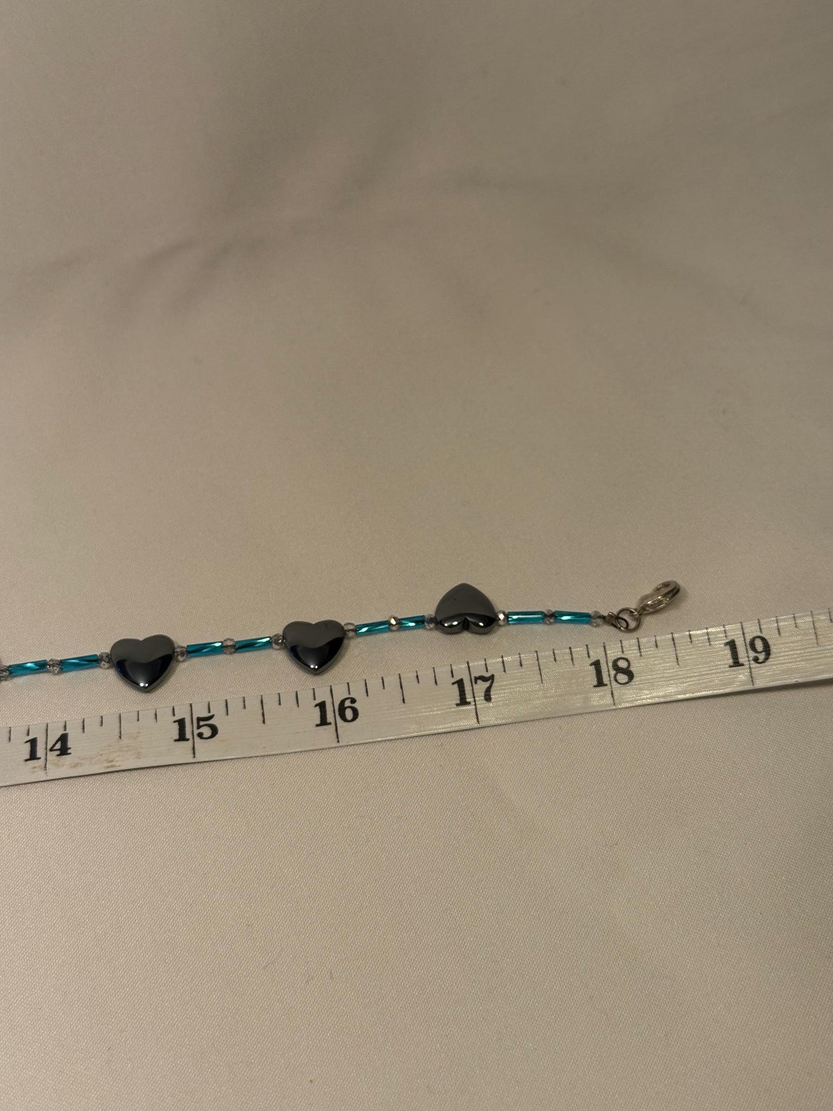 Hematite Heart Necklace â€“ Blue & Silver Beaded Statement Necklace, Bracelet Set