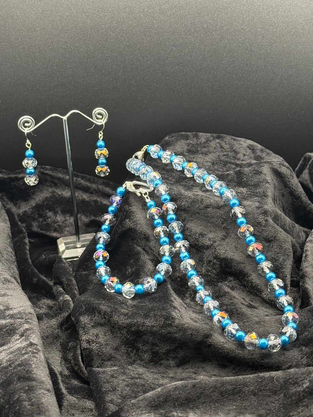 Blue Pearl with Clear Crystals 3 piece set