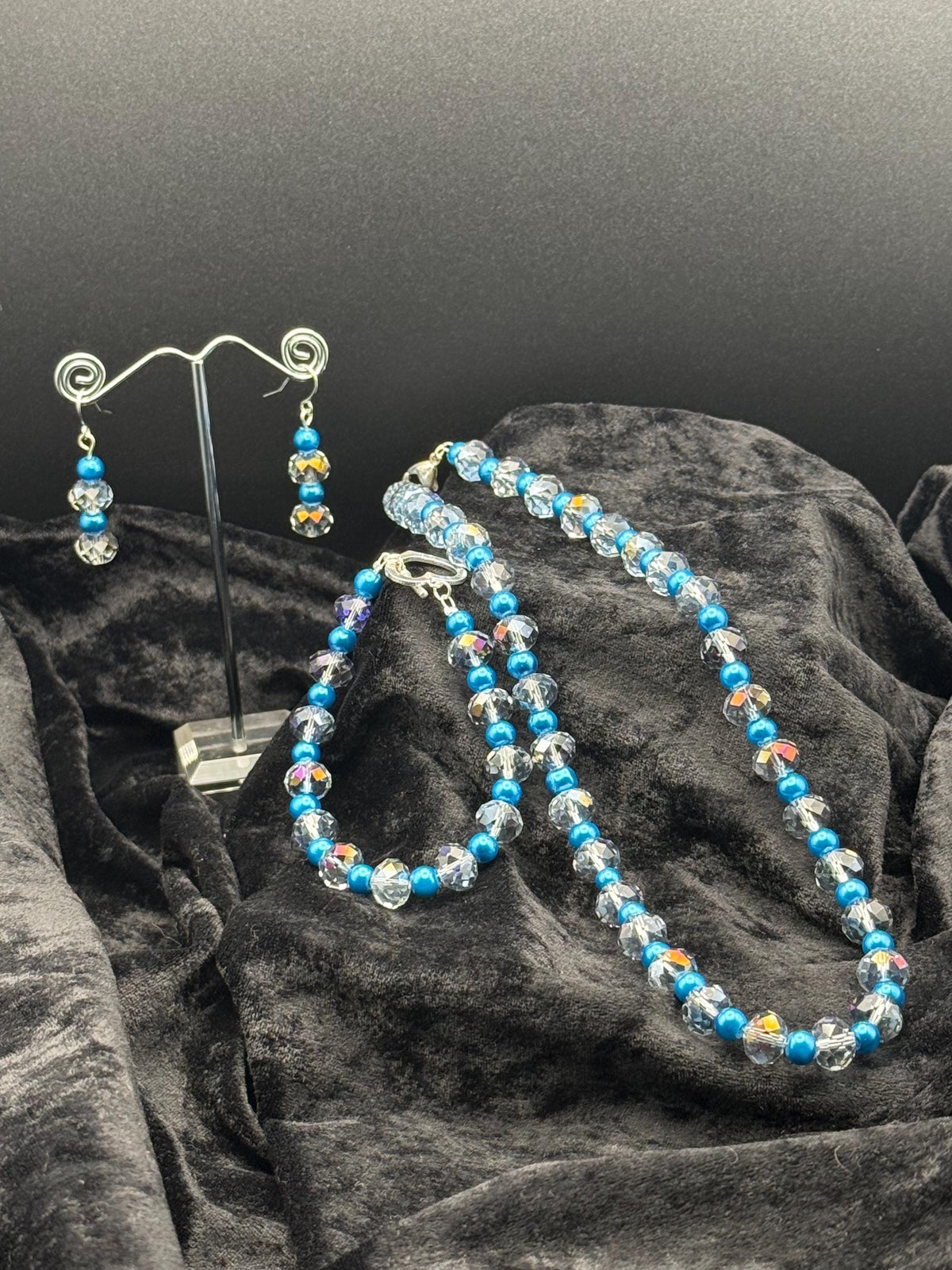 Blue Pearl with Clear Crystals 3 piece set