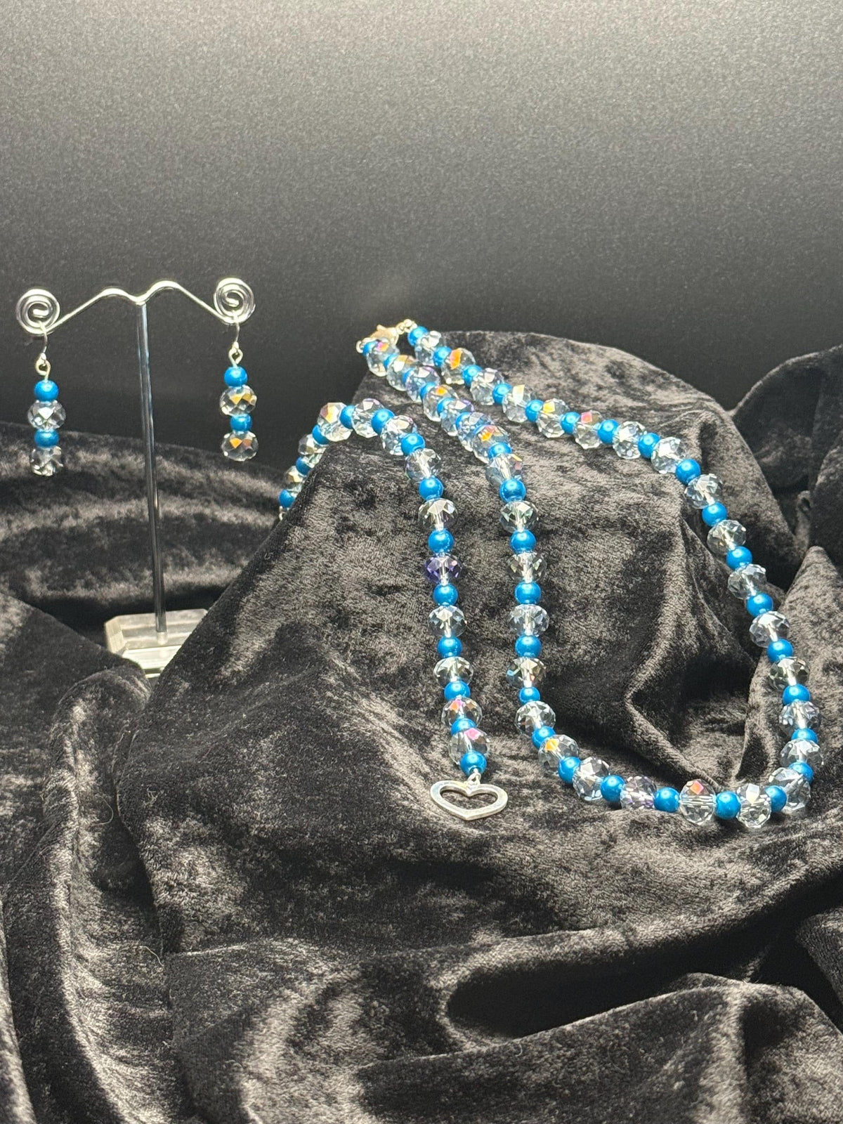 Blue Pearl with Clear Crystals 3 piece set