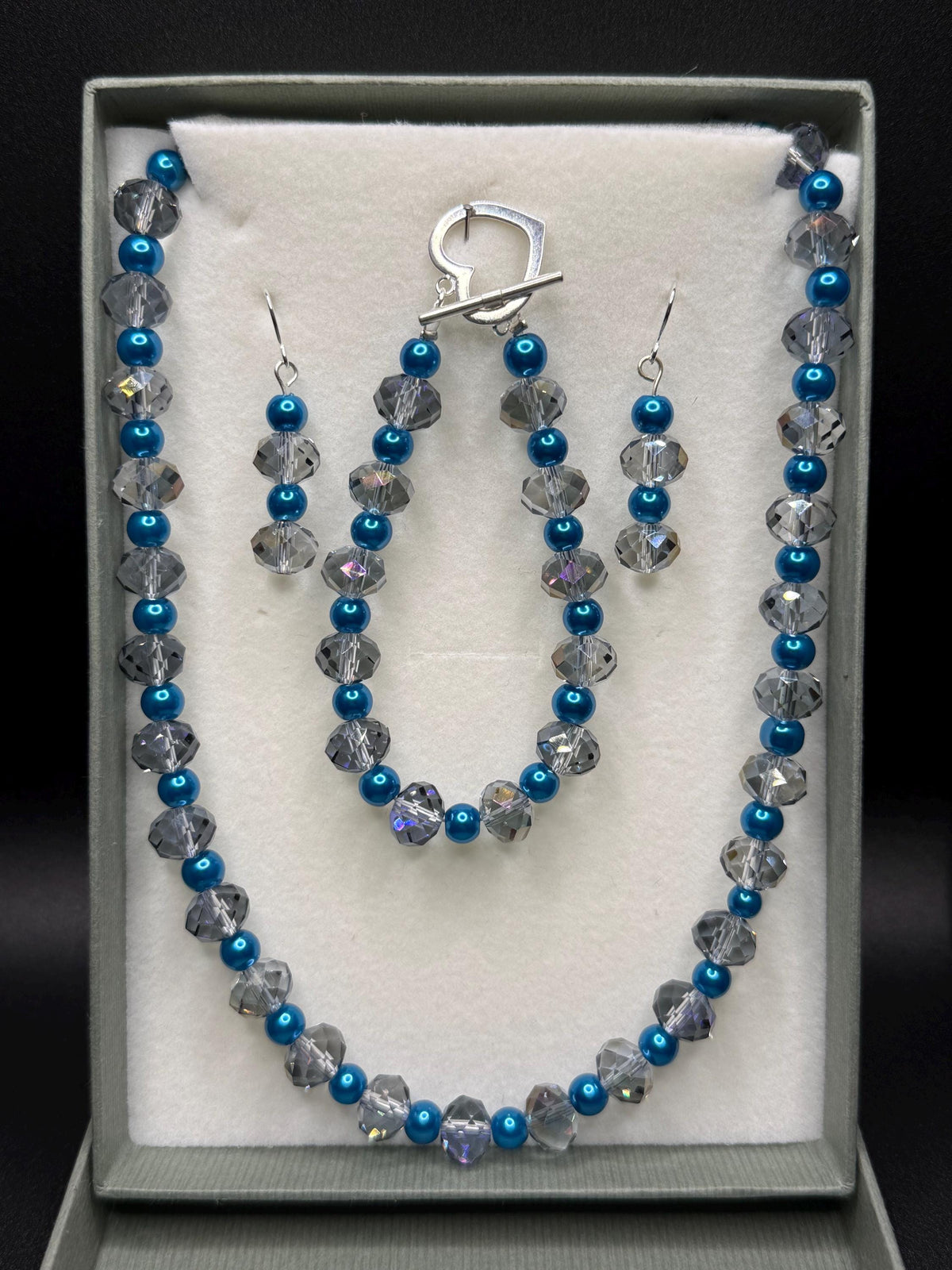 Blue Pearl with Clear Crystals 3 piece set