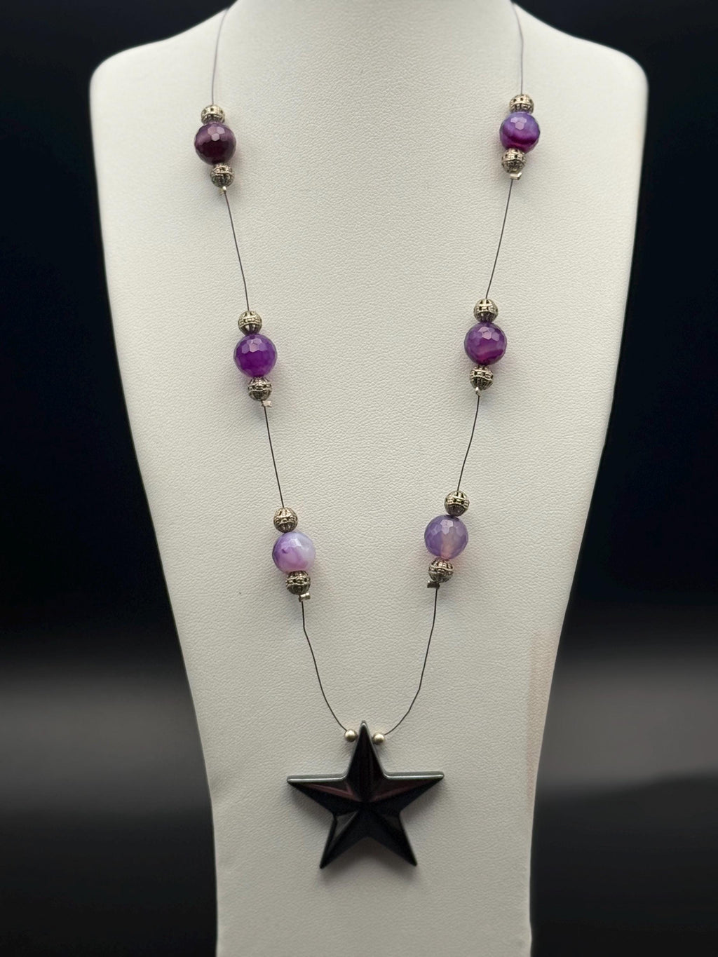 Purple bead with Black Hermatite Star Pendant Necklace