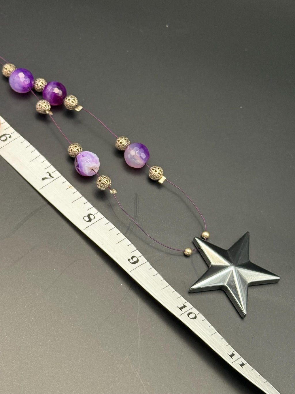 Purple bead with Black Hermatite Star Pendant Necklace