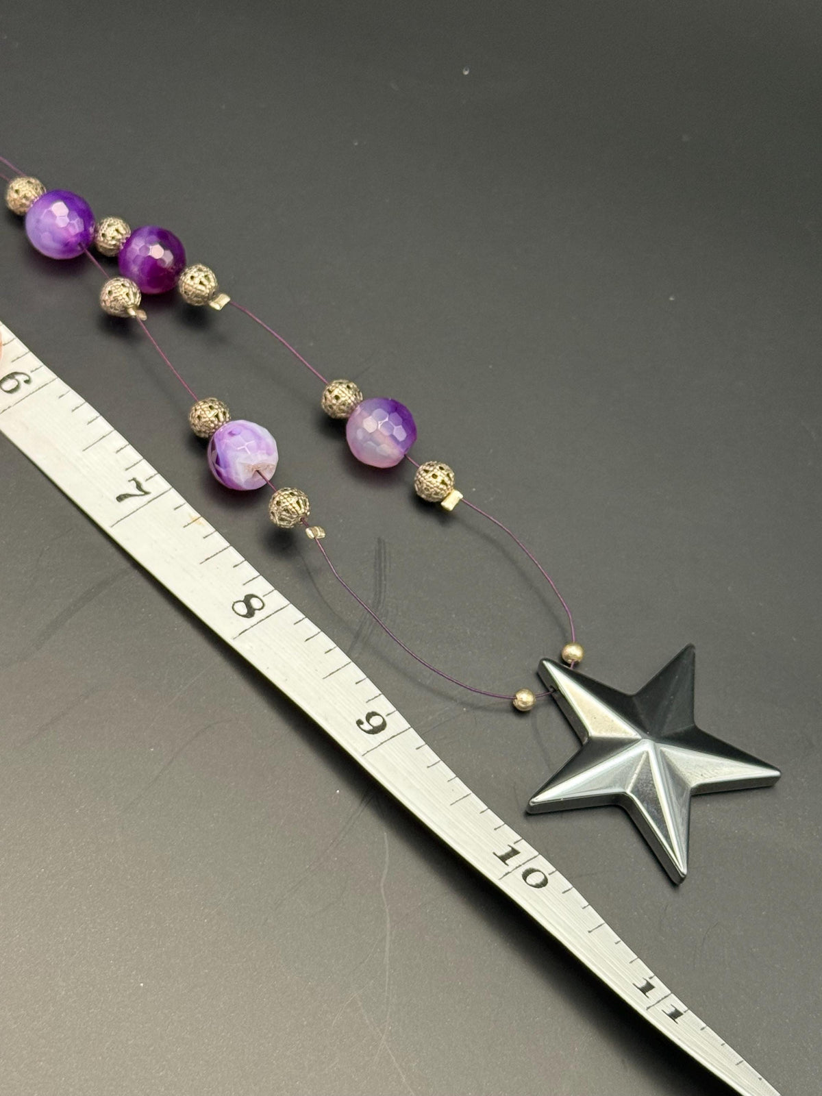 Purple bead with Black Hermatite Star Pendant Necklace