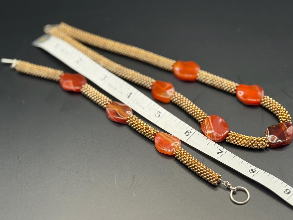 Orange Carnelian with Gold Rope effect Necklace & Bracelet Set
