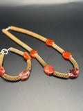 Orange Carnelian with Gold Rope effect Necklace & Bracelet Set