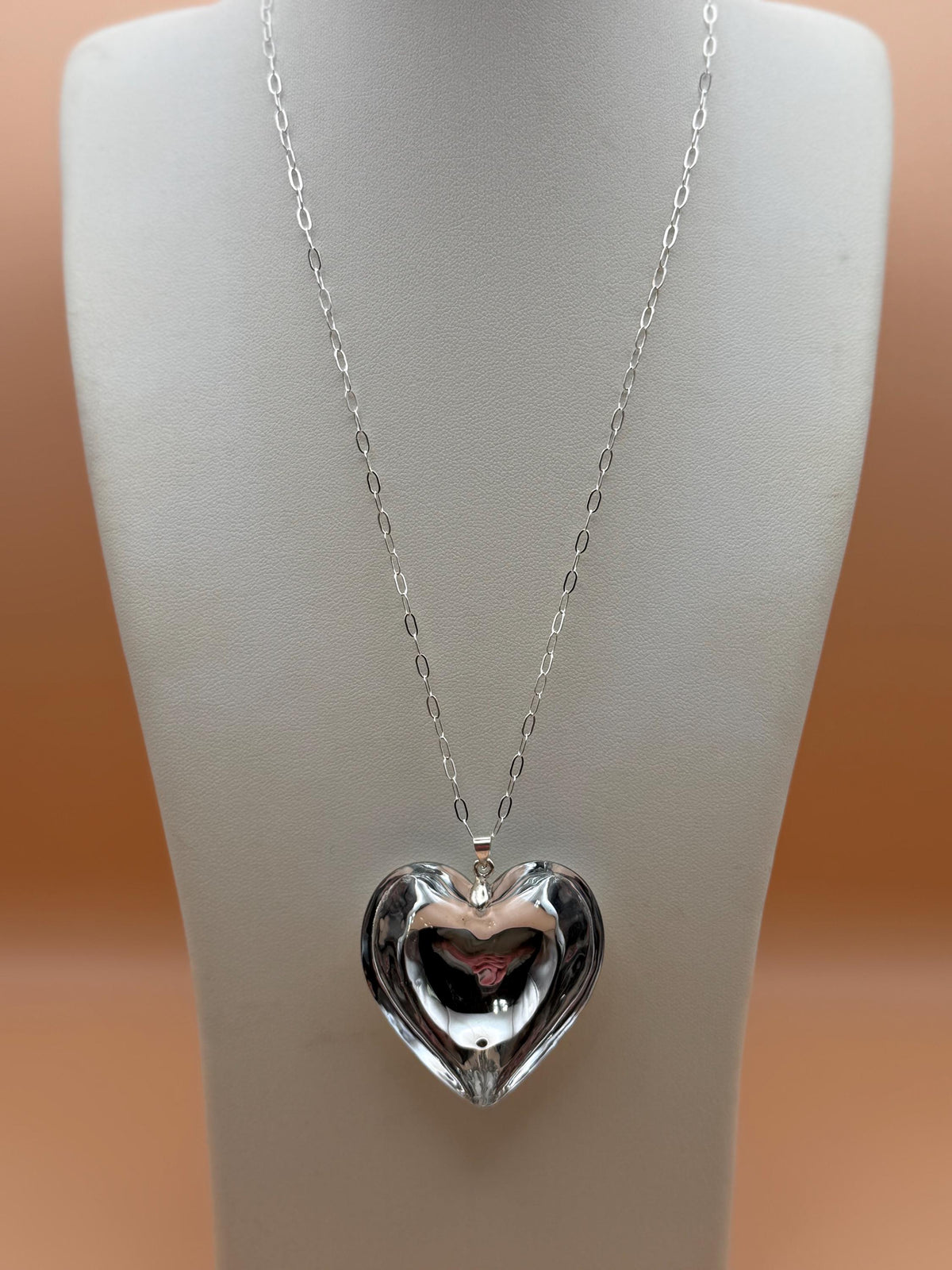 Reflective Glass Heart Pendant Necklace