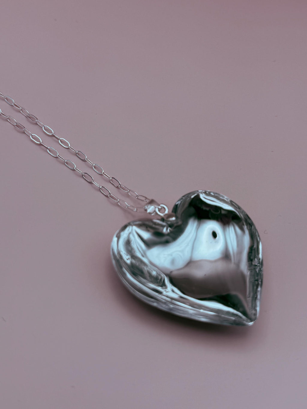 Reflective Glass Heart Pendant Necklace