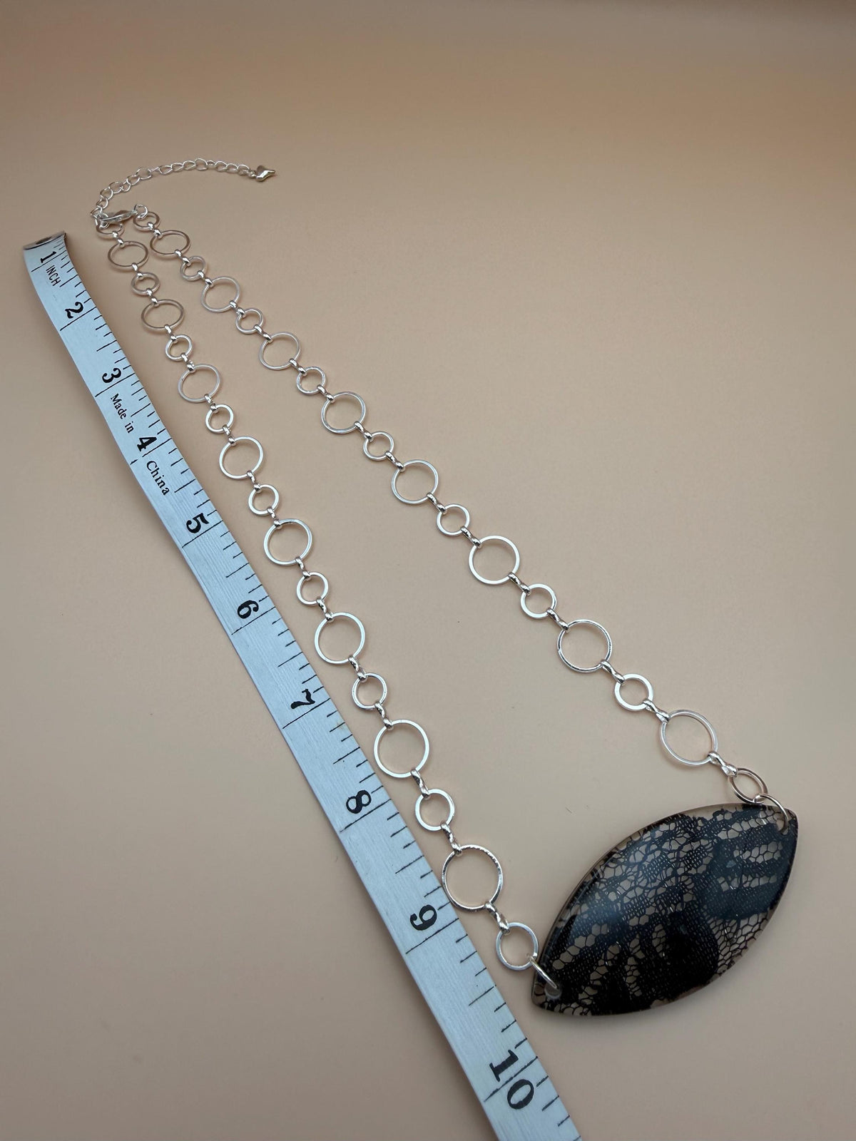Unique Oval Black Lace Design Pendant Necklace