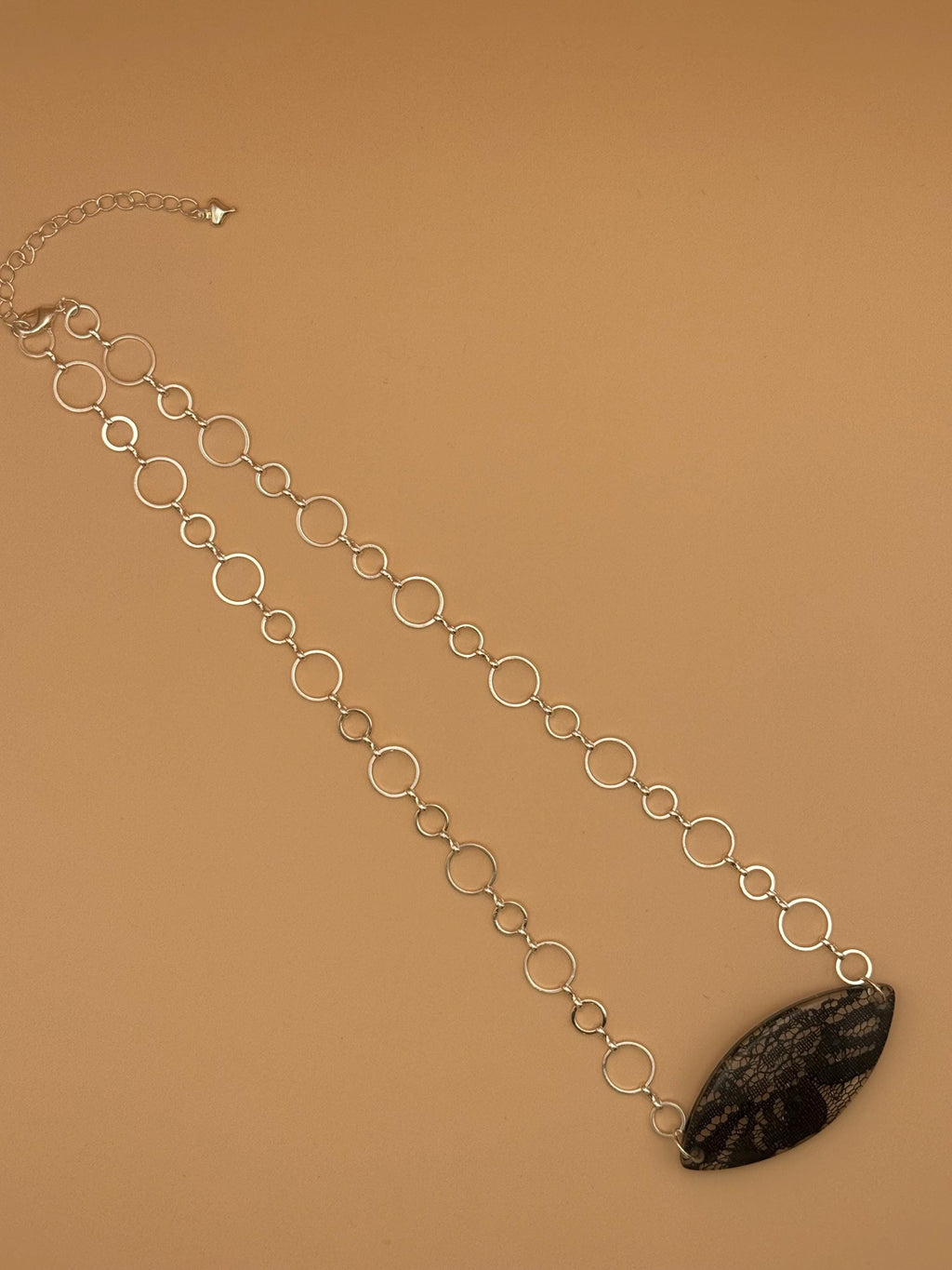 Unique Oval Black Lace Design Pendant Necklace