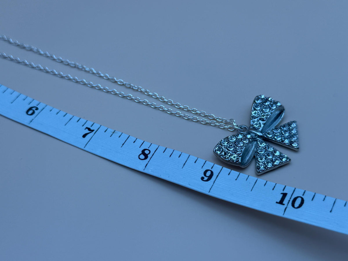 Silver Diamonte Bow Pendant Necklace