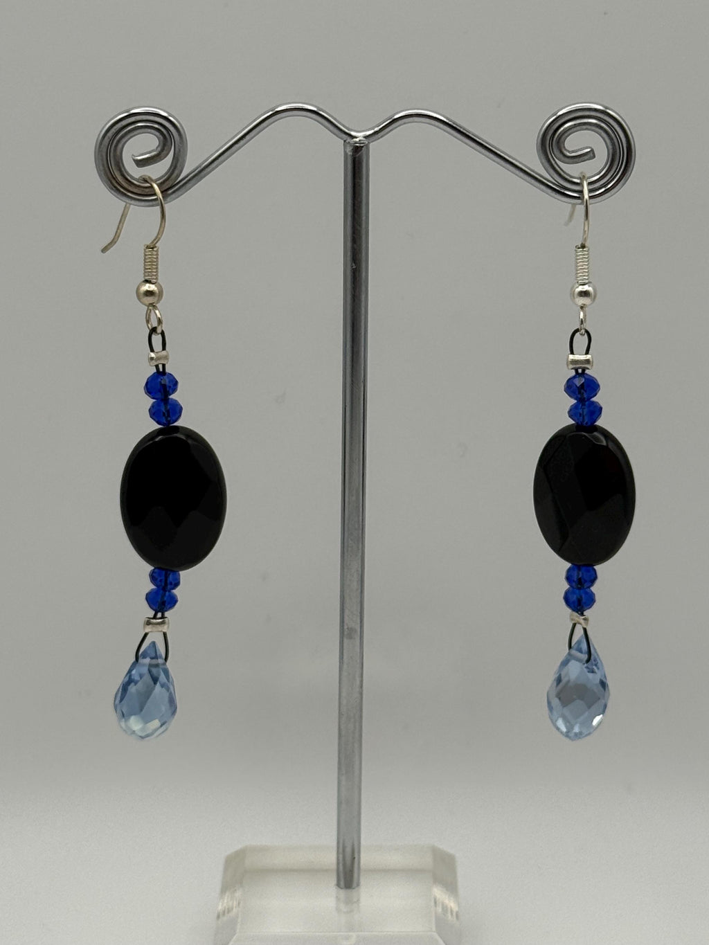 Black Oval with Blue Teardrop Crystal Bead Necklace, Earring & Bracelet Jewellery Set