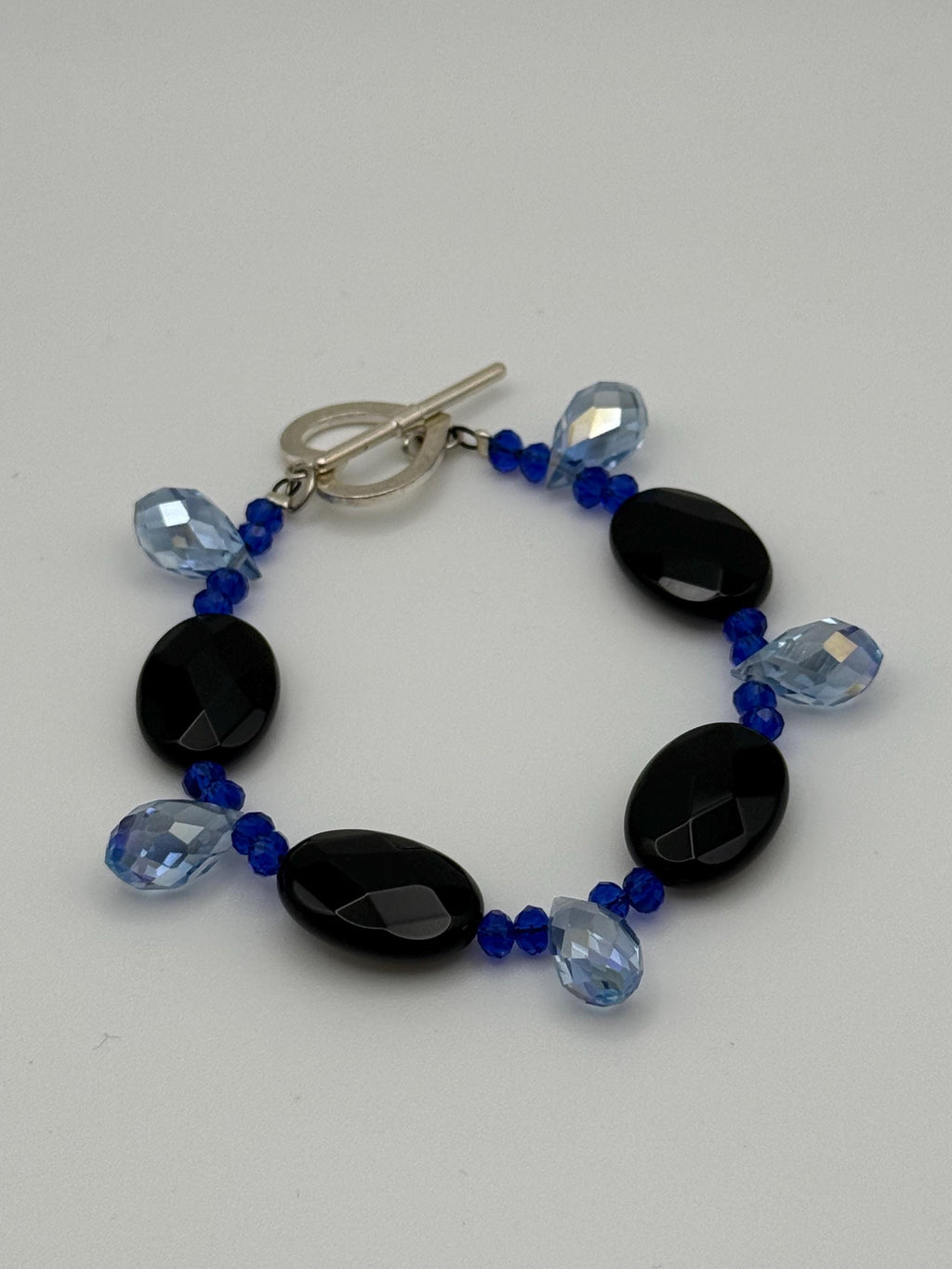 Black Oval with Blue Teardrop Crystal Bead Necklace, Earring & Bracelet Jewellery Set