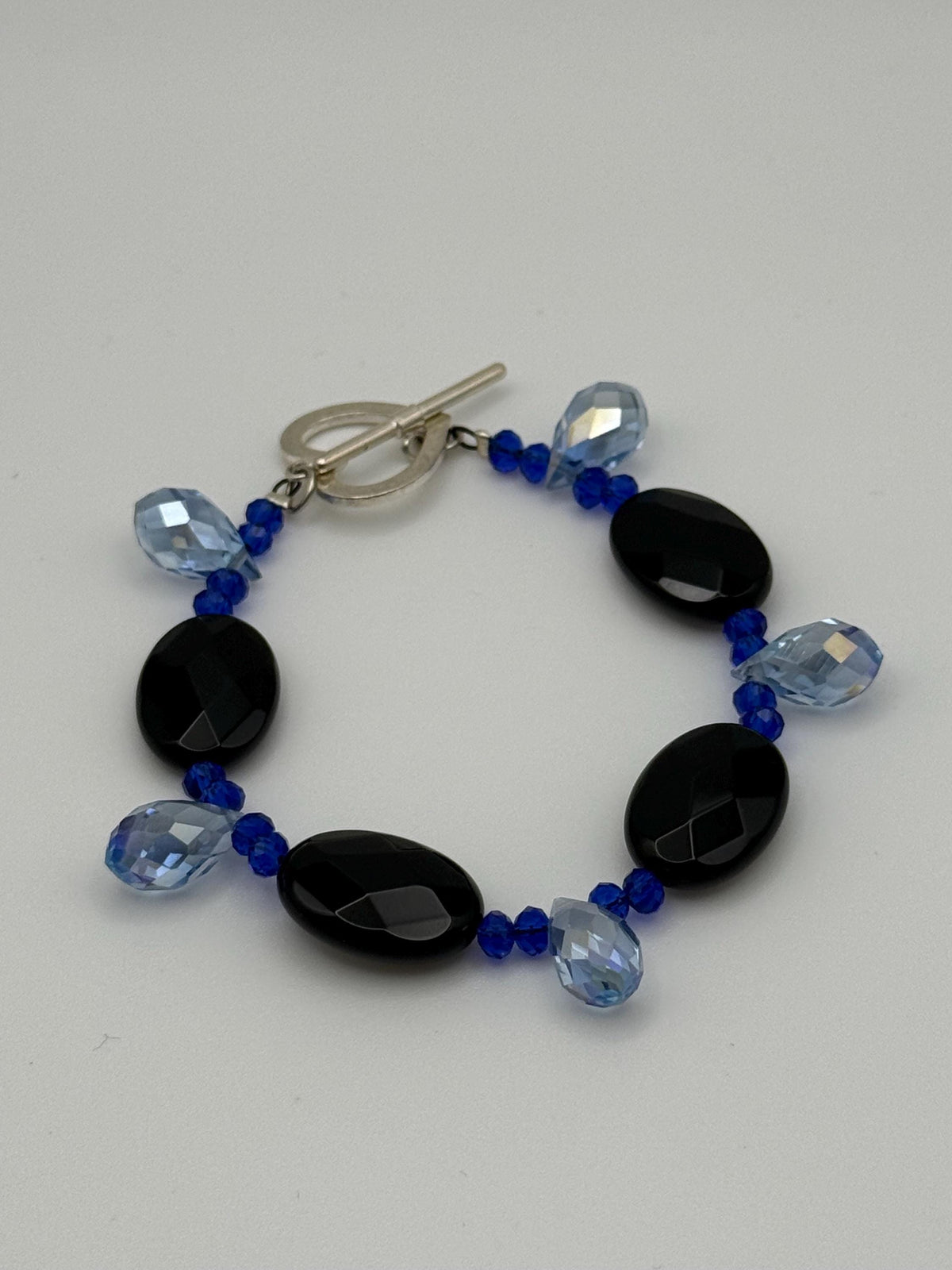 Black Oval with Blue Teardrop Crystal Bead Necklace, Earring & Bracelet Jewellery Set