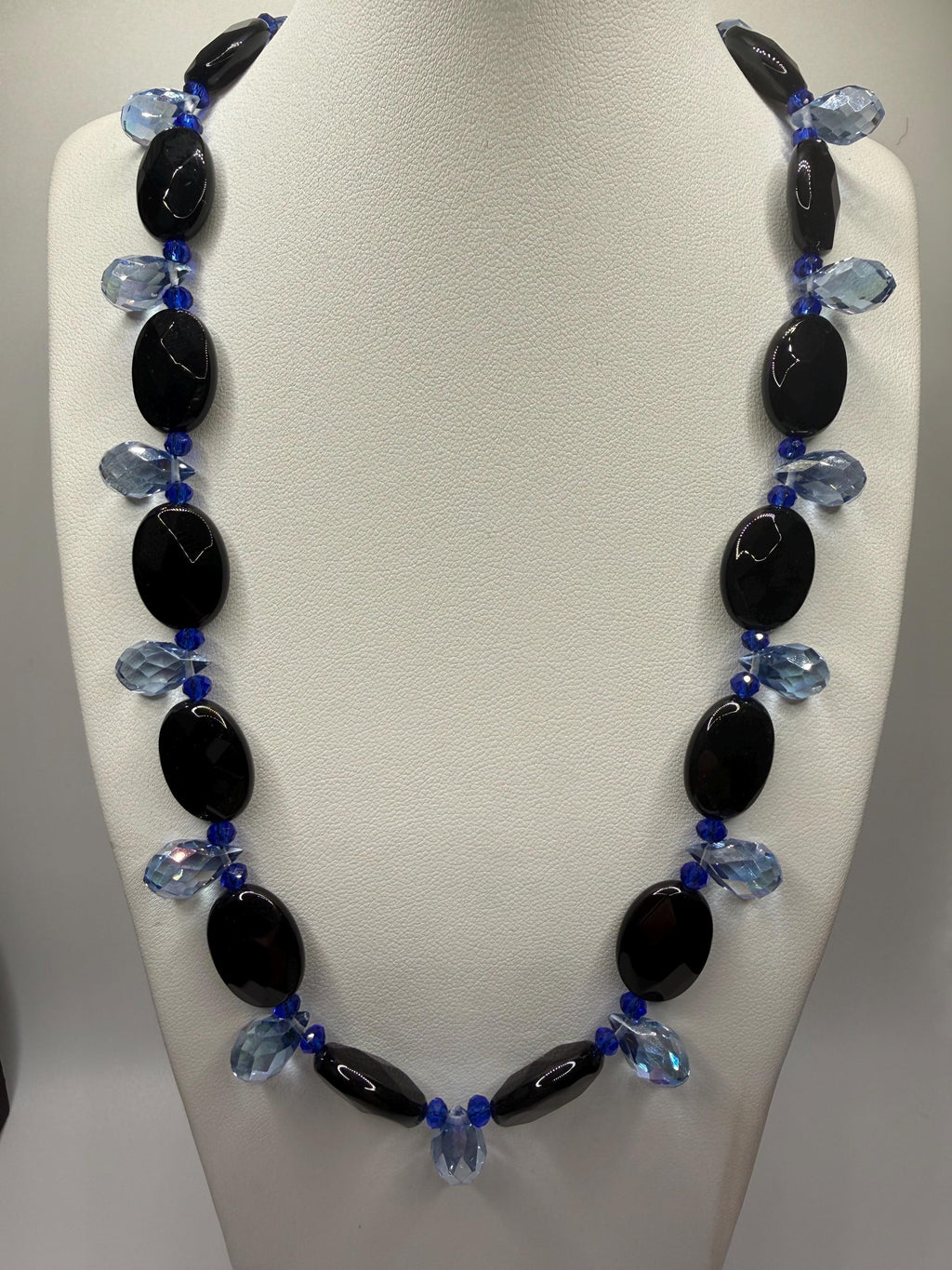 Black Oval with Blue Teardrop Crystal Bead Necklace, Earring & Bracelet Jewellery Set