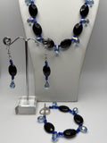 Black Oval with Blue Teardrop Crystal Bead Necklace, Earring & Bracelet Jewellery Set