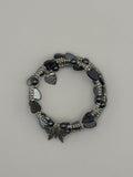 Black Hermatite Heart with silver seed beads memory wire Bracelet