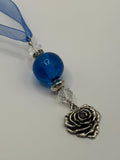 Blue Bead & Heart Pendant Necklace on Ribbon