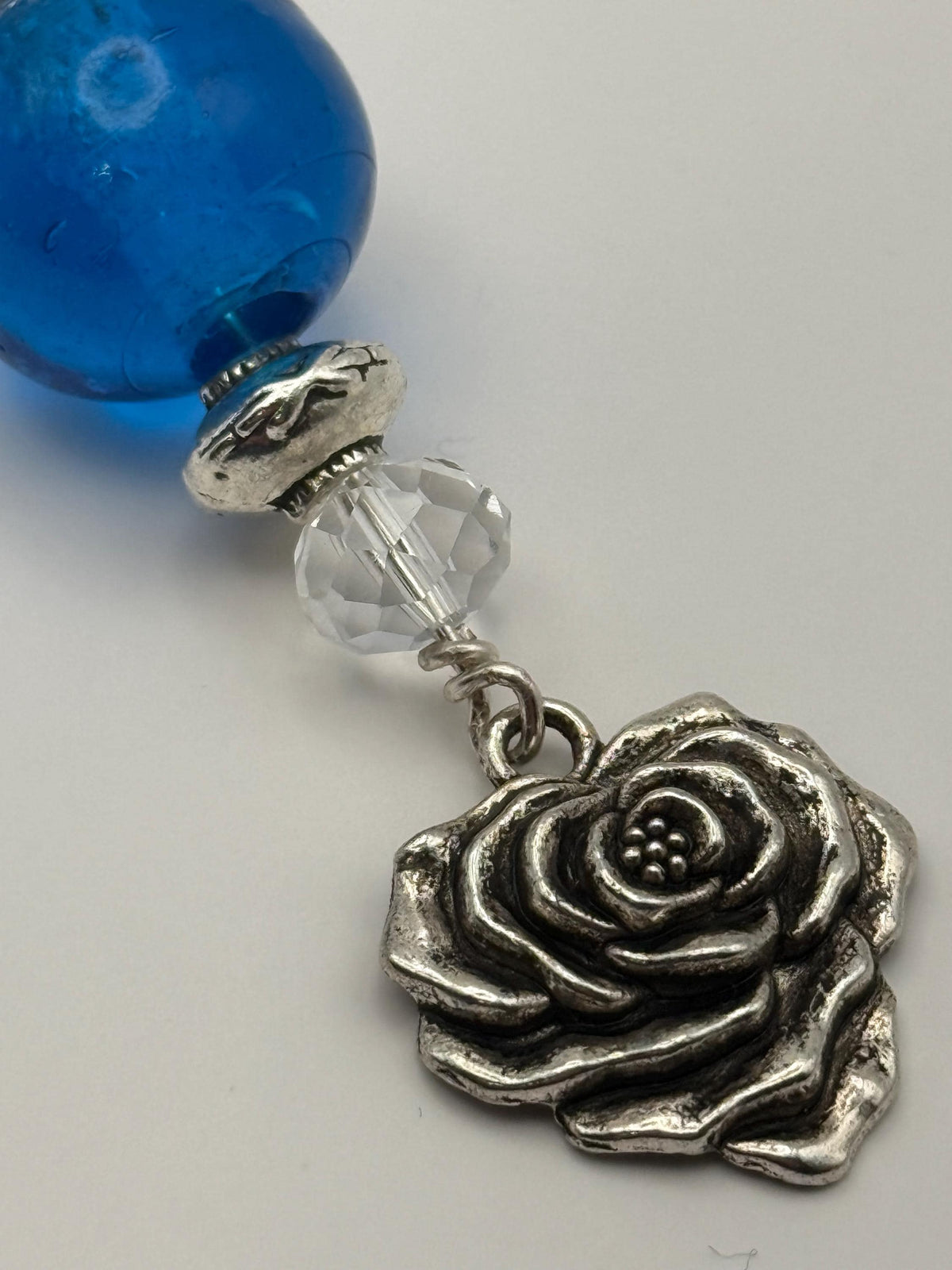 Blue Bead & Heart Pendant Necklace on Ribbon