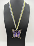 Purple Butterfly Necklace with Crystal Detail â€“ Statement Pendant on Ribbon