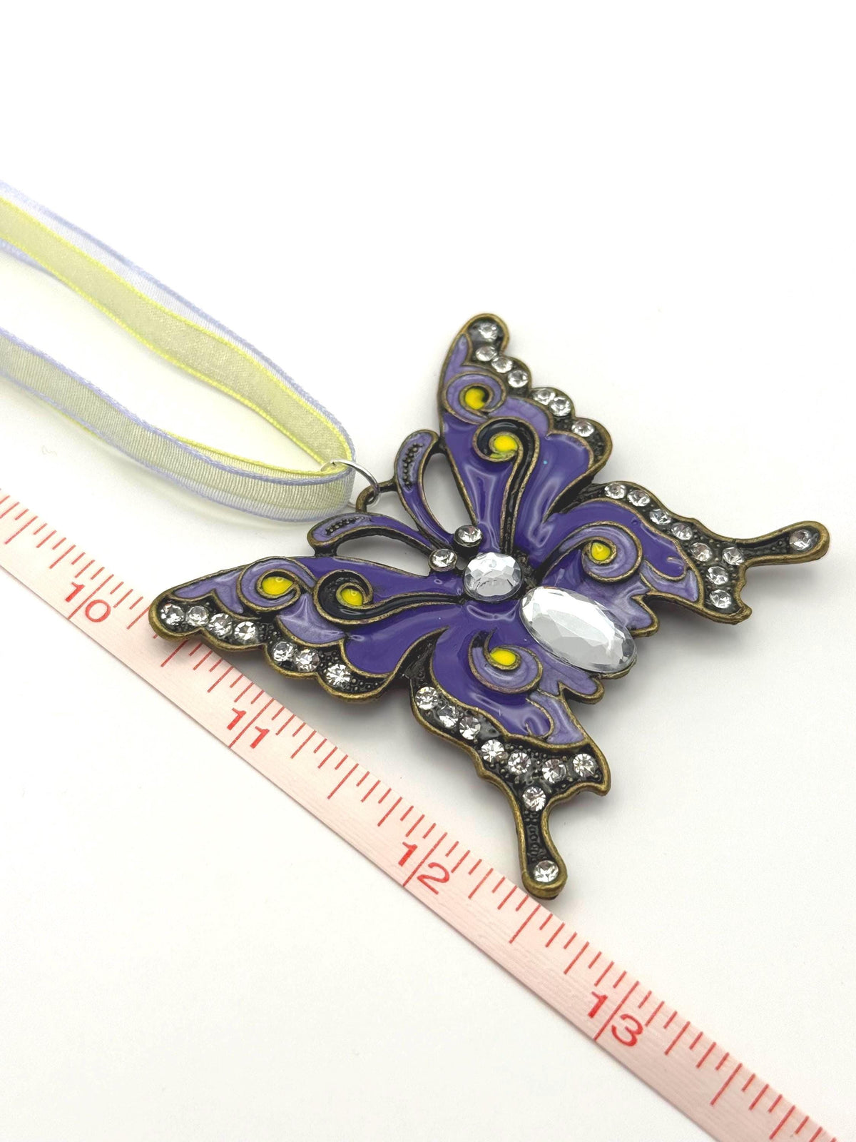 Purple Butterfly Necklace with Crystal Detail â€“ Statement Pendant on Ribbon