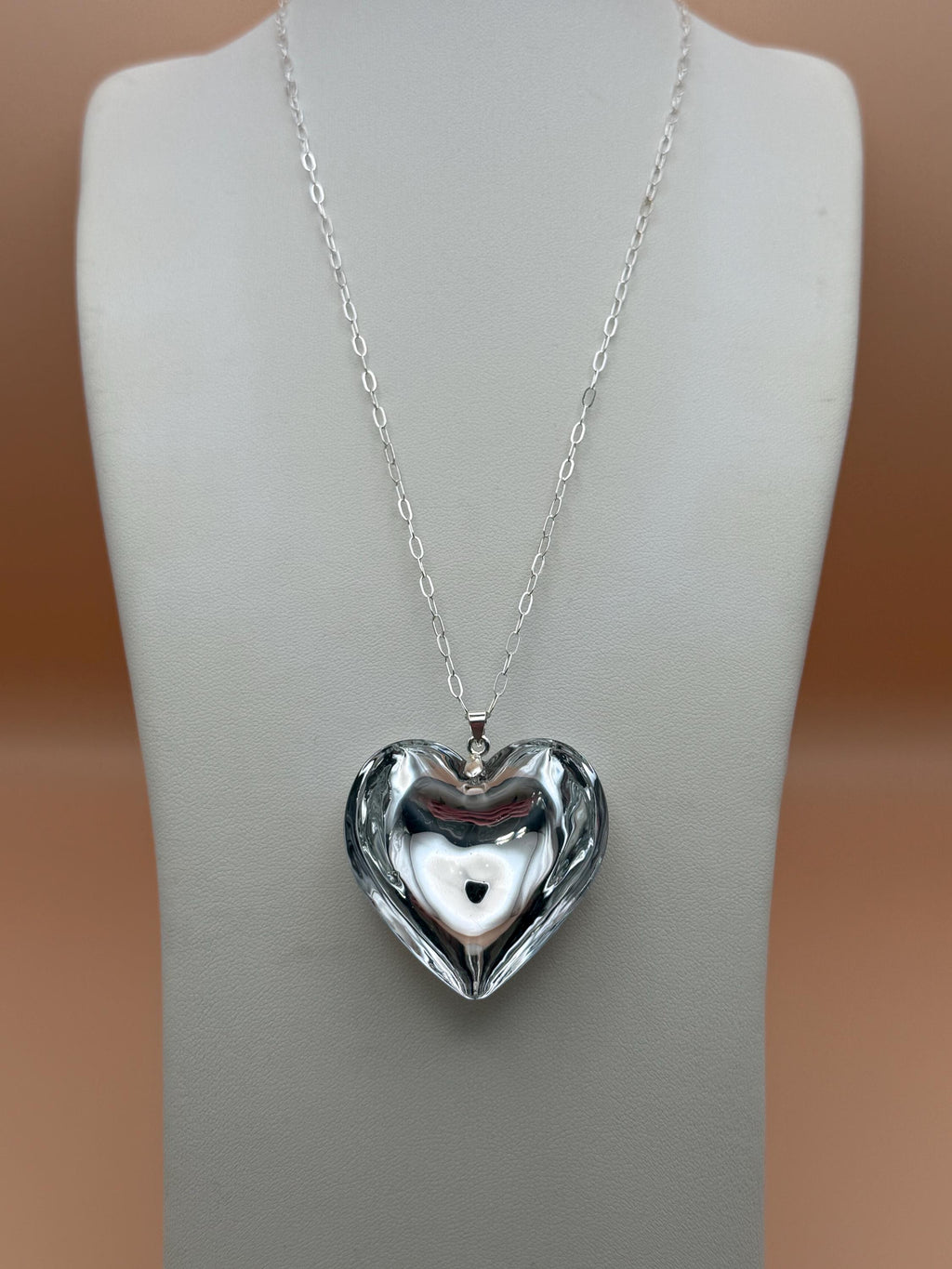 Reflective Glass Heart Pendant Necklace