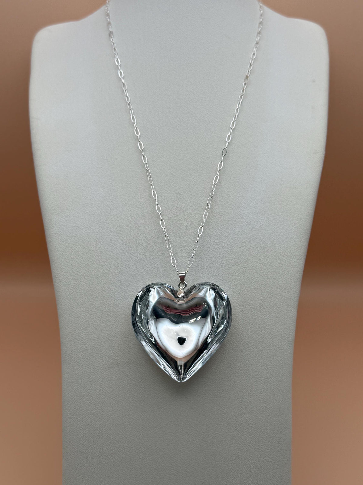 Reflective Glass Heart Pendant Necklace